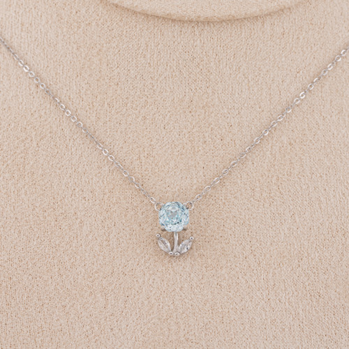 Collier en argent 925 avec pendentif en corindon synthétique rose et bleu rhodié YX04363