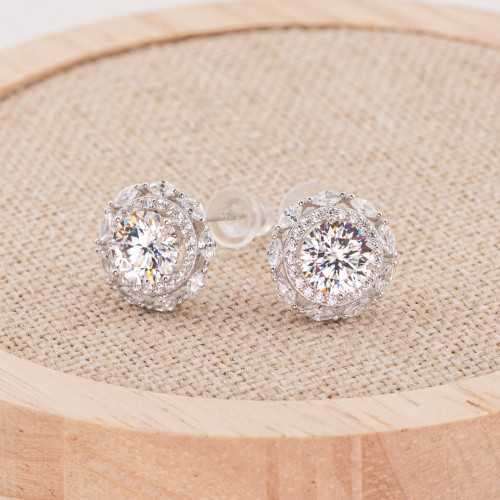 Boucles d'oreilles en argent 925 serties de moissanite taille brillant, plaquées rhodium blanc MR-0694B