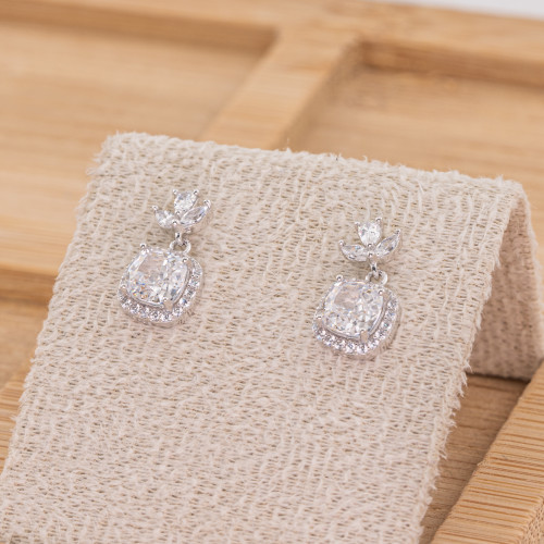 Boucles d'oreilles en argent 925 avec feuille de corindon synthétique rhodié blanc YEH-2743