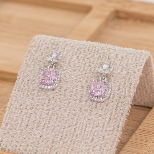 Orecchini Gioiello In Argento 925 Con Corindone Sintetico Foglia Rosa Rodiato YEH-2743