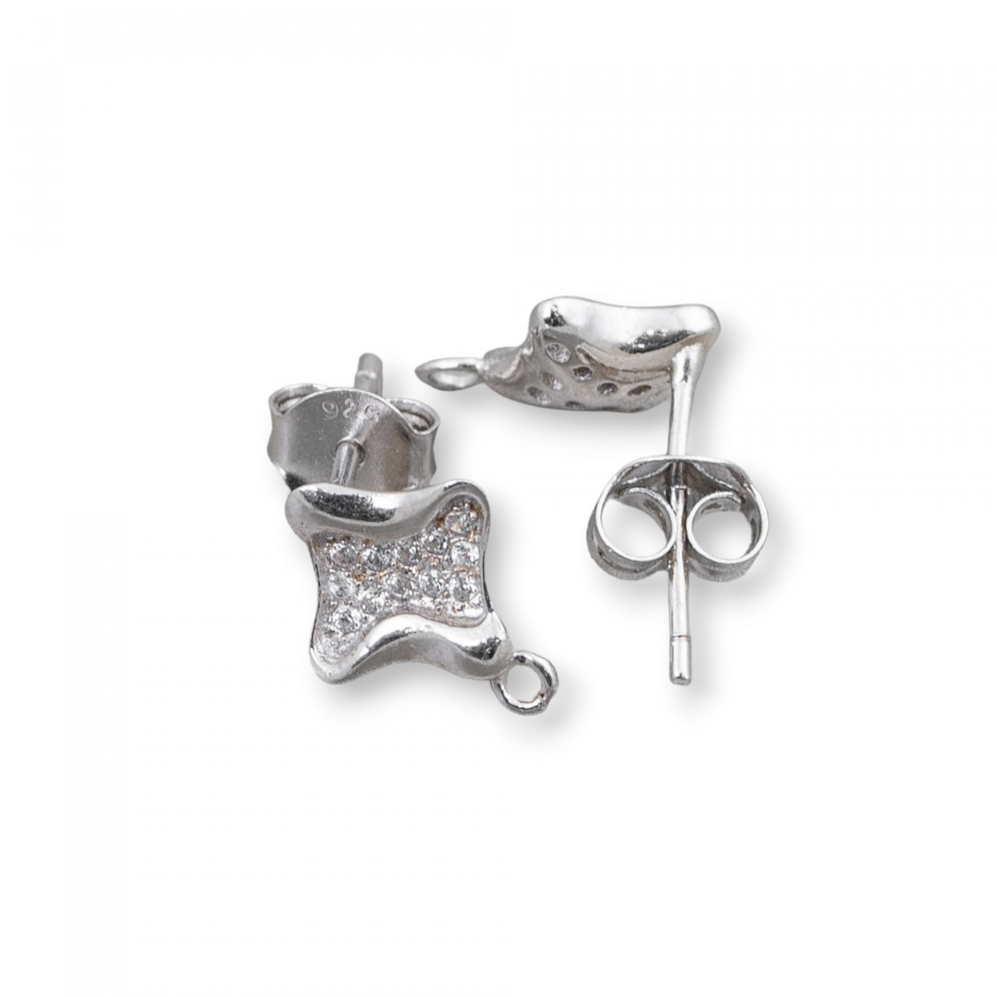 Base For Earrings Of 925 Silver With Zircons Rhombus Stud 09mm 4 Pairs Rhodium Plated-925 SILVER EARRING BASES | Worldofjewel.com