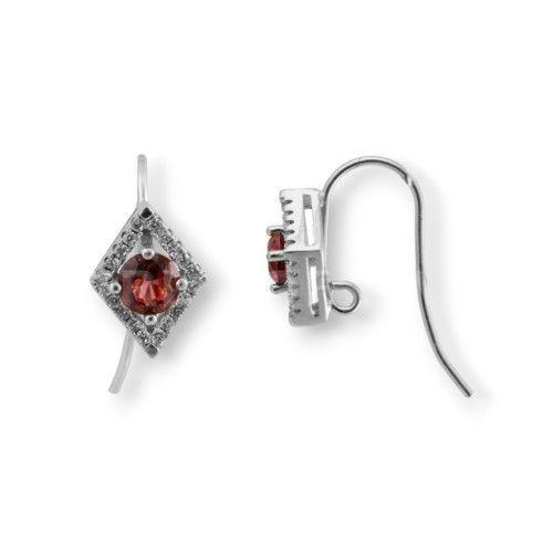 925 Silver Earring Backs with Zircons, Rhombus Earwire, 09x15mm, 2 Pairs, Rhodium Plated