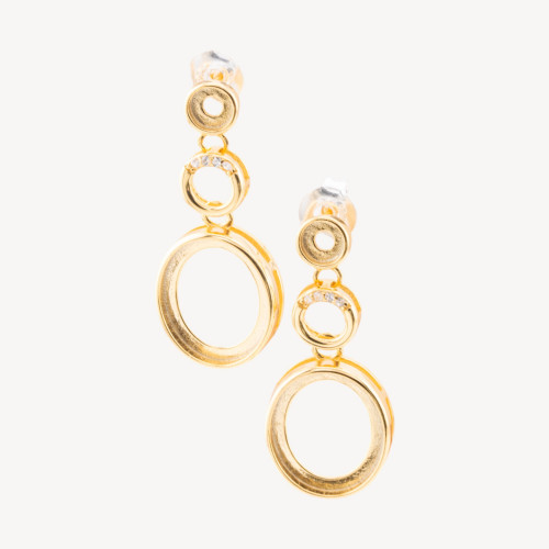 925 Silver Earring Base with Zirconia Pin Bezel 1 Pair Gold Plated