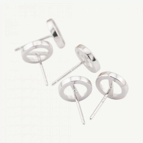 925 Silver Earring Base with Zirconia Pin Setting 4 Pairs Rhodium Plated
