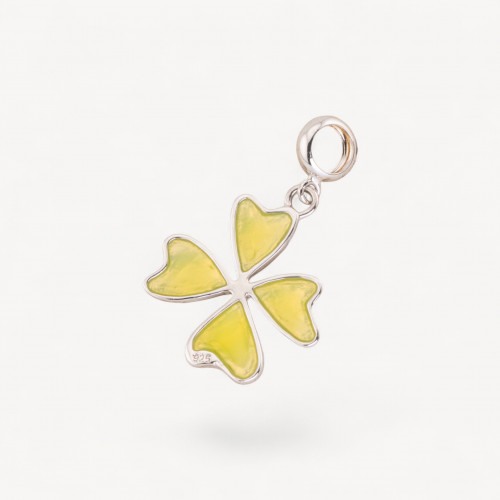 Pendenti Charms Di Argento 925 Smaltati Collezione Flora 1pz Foro Largo Quadrifoglio Verde Metallizzato