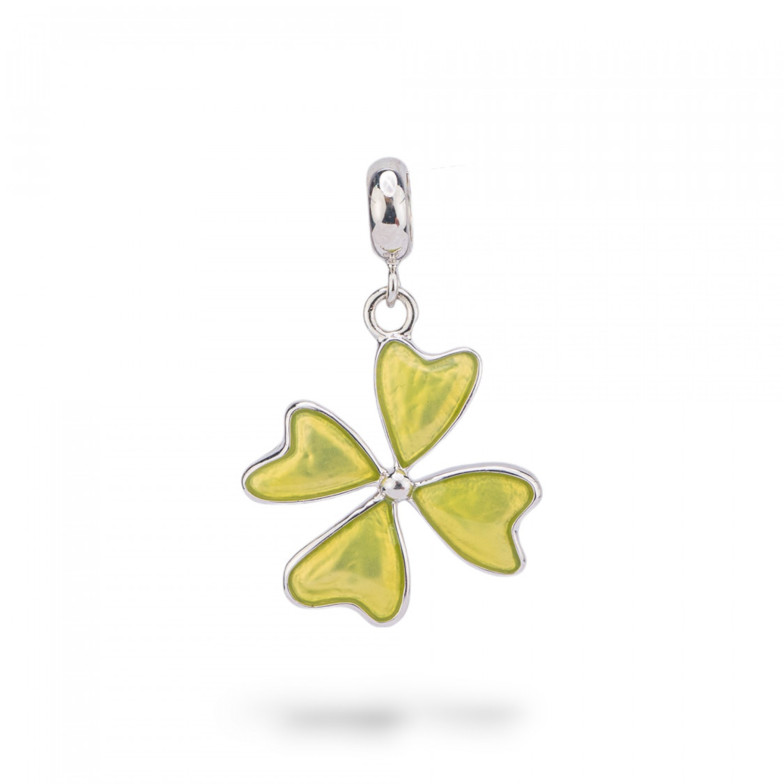 Pendenti Charms Di Argento 925 Smaltati Collezione Flora 1 pz Quadrifoglio Verde Metallizzato-CHARMS FLORA-KOLLEKTION | Worldofjewel.com
