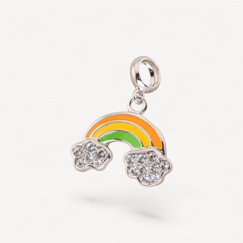 Pendenti Charms Di Argento 925 Smaltati Collezione Flora 2pz Foro Largo Arcobaleno Arancione