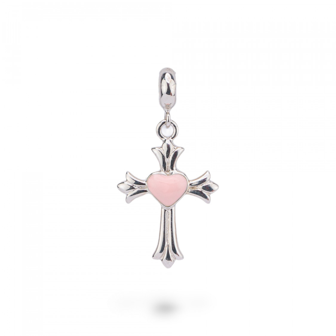 Pendenti Charms Di Argento 925 Smaltati Collezione Flora 2 pz Croce con Cuore Rosa-CHARMS FLORA-KOLLEKTION | Worldofjewel.com