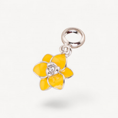 Pendenti Charms Di Argento 925 Smaltati Collezione Flora 2pz Foro Largo Fiore Piccolo Giallo