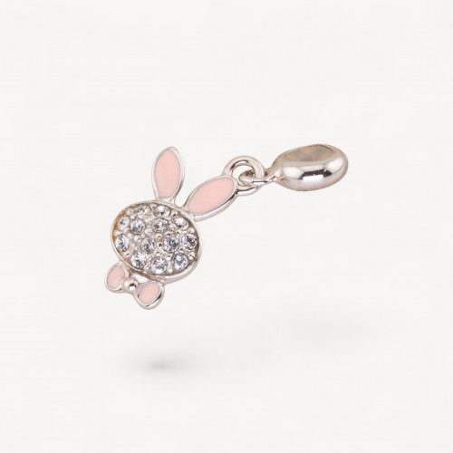 Pendenti Charms Di Argento 925 Smaltati Collezione Flora 3pz Con Gommino Bunny Zirconato Rosa