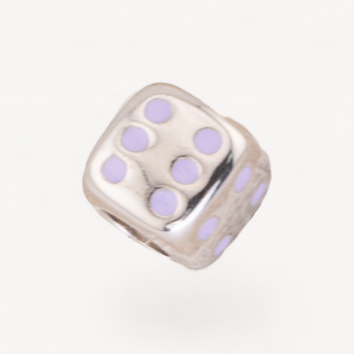 Pendenti Charms Di Argento 925 Smaltati Collezione Flora 1pz Foro Largo Dice Viola