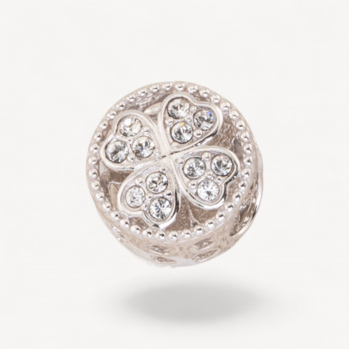 Pendenti Charms Di Argento 925 Smaltati Collezione Flora 1pz Foro Largo Fiore Zirconato Bianco