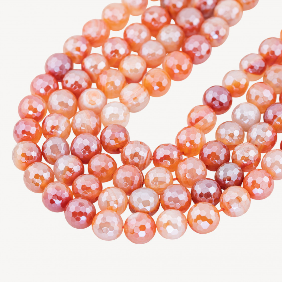 Agata Silver Light Arancio Striata Perlina Tonda Sfaccettata 12mm-AGATA | Worldofjewel.com