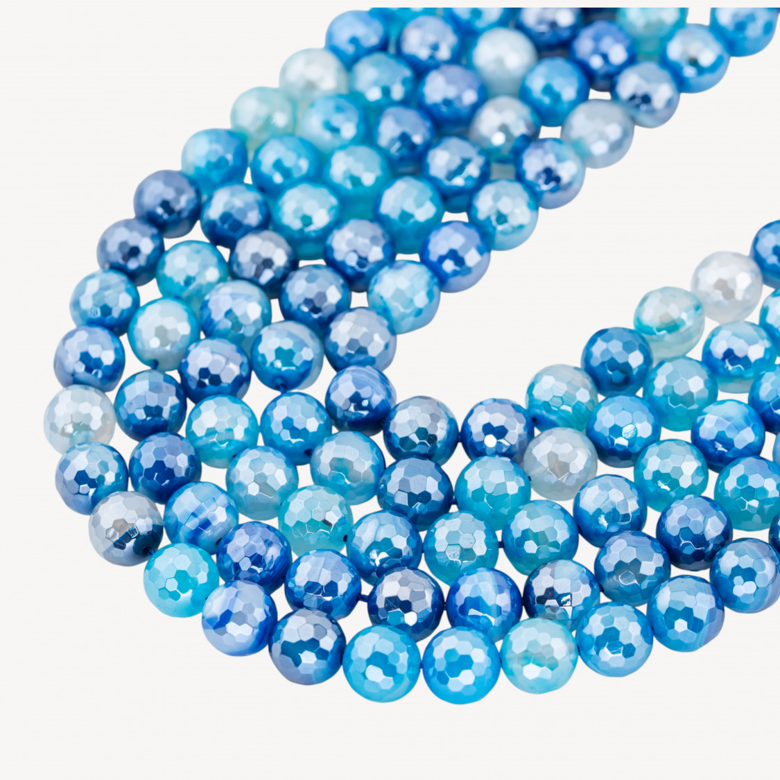 Agata Silver Light Blu Striata Perlina Tonda Sfaccettata 10mm-ÁGATA | Worldofjewel.com