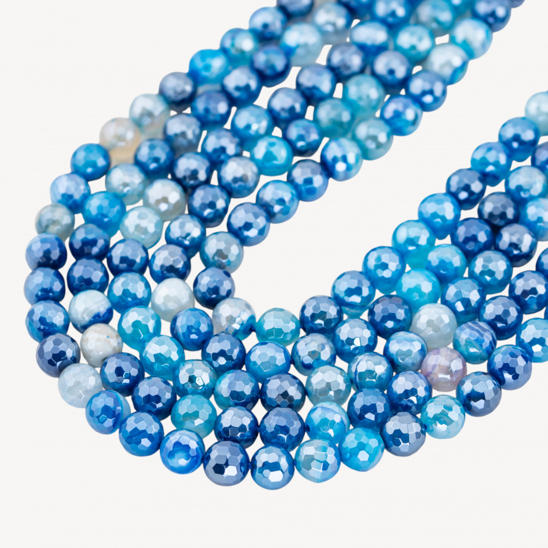 Agata Silver Light Blu Striata Perlina Tonda Sfaccettata 8mm-AGATA | Worldofjewel.com