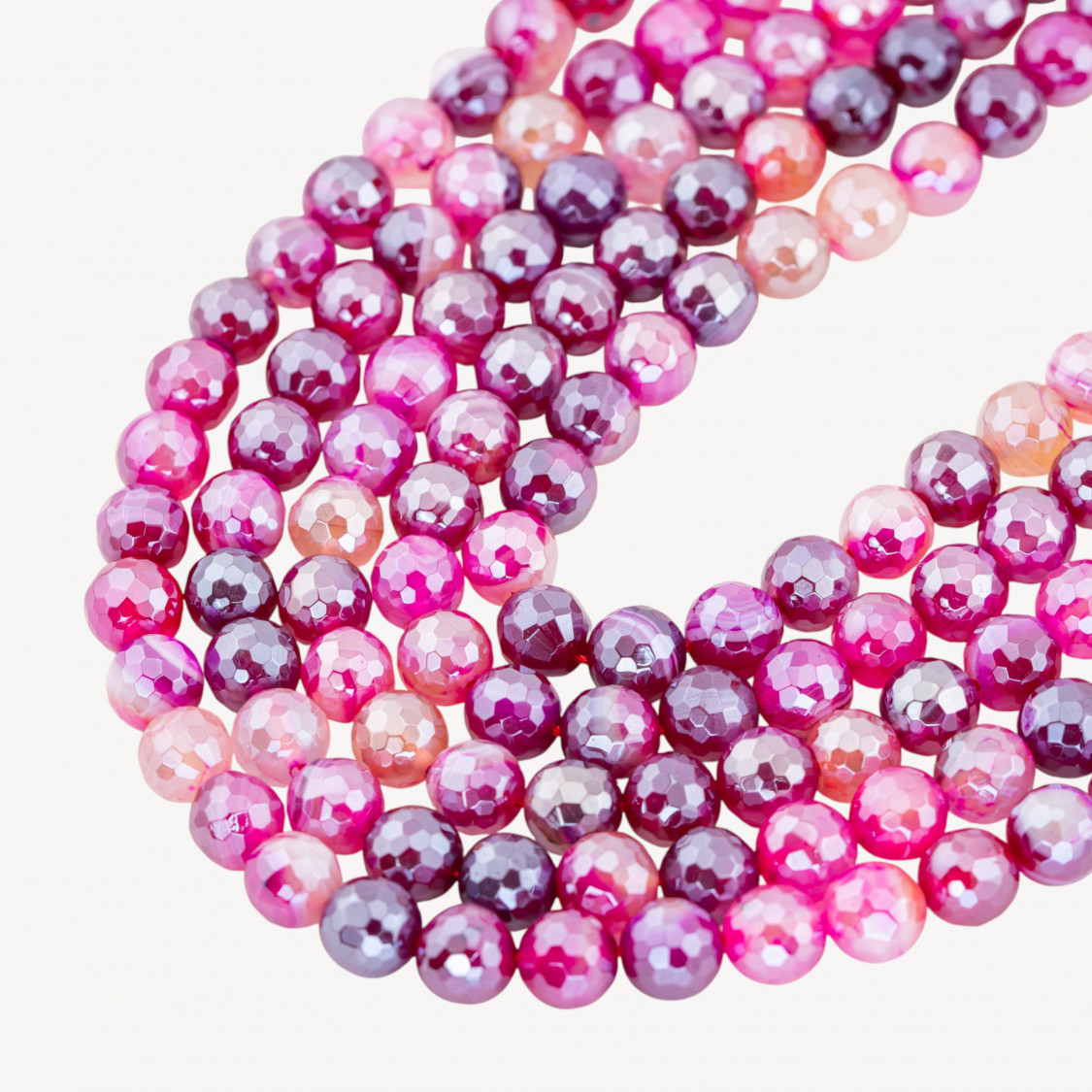 Agata Silver Light Fucsia Striata Perlina Tonda Sfaccettata 10mm-AGATE | Worldofjewel.com