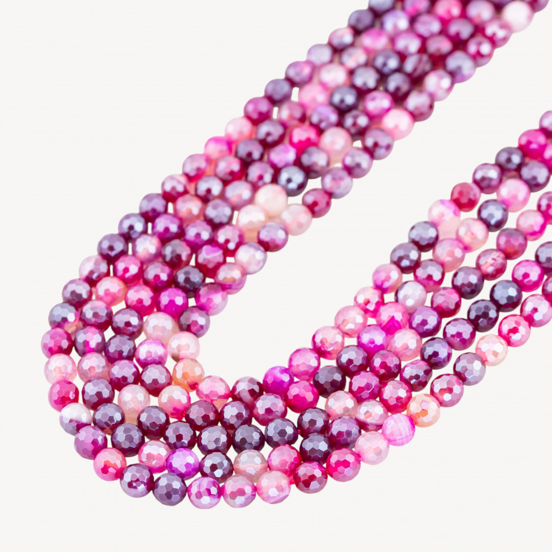 Agata Silver Light Fucsia Striata Perlina Tonda Sfaccettata 6mm-AGATA | Worldofjewel.com