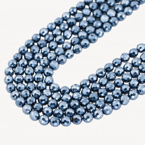 Agata Silver Light Nera Perlina Tonda Sfaccettata 6mm