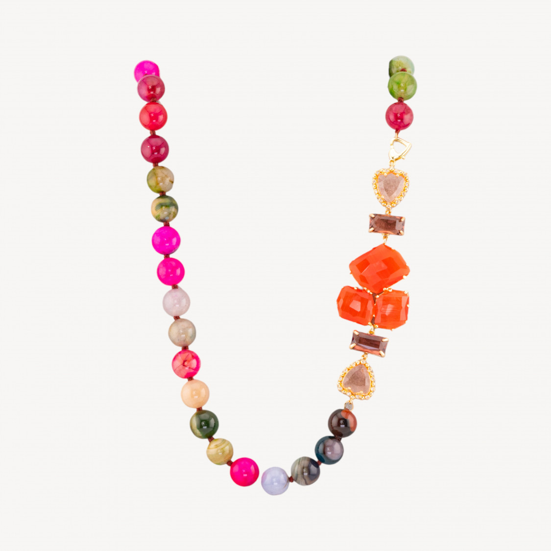 Collana Bijoux Con Pietre Dure e Laterale in Cristalli e Occhi di Gatto 60cm Arancione e Multicolor-ΚΟΛΙΕ ΜΕ ΦΥΣΙΚΕΣ ΠΕΤΡΕΣ ΚΑΙ ΜΑΡΓΑΡΙΤΑΡΙΑ | Worldofjewel.com