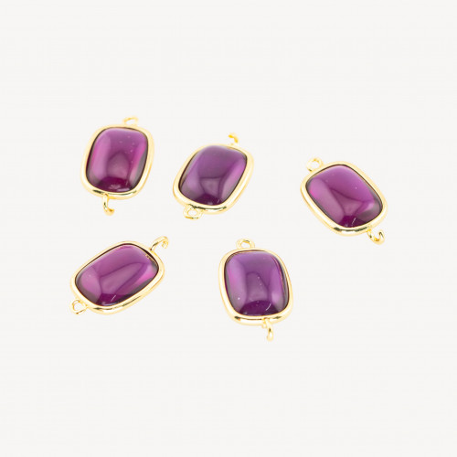 Connettore Componente Di Ottone Con Occhio Di Gatto Rettangolo Liscio 14x17mm Con 2 Anellini 10pz Dorato Viola
