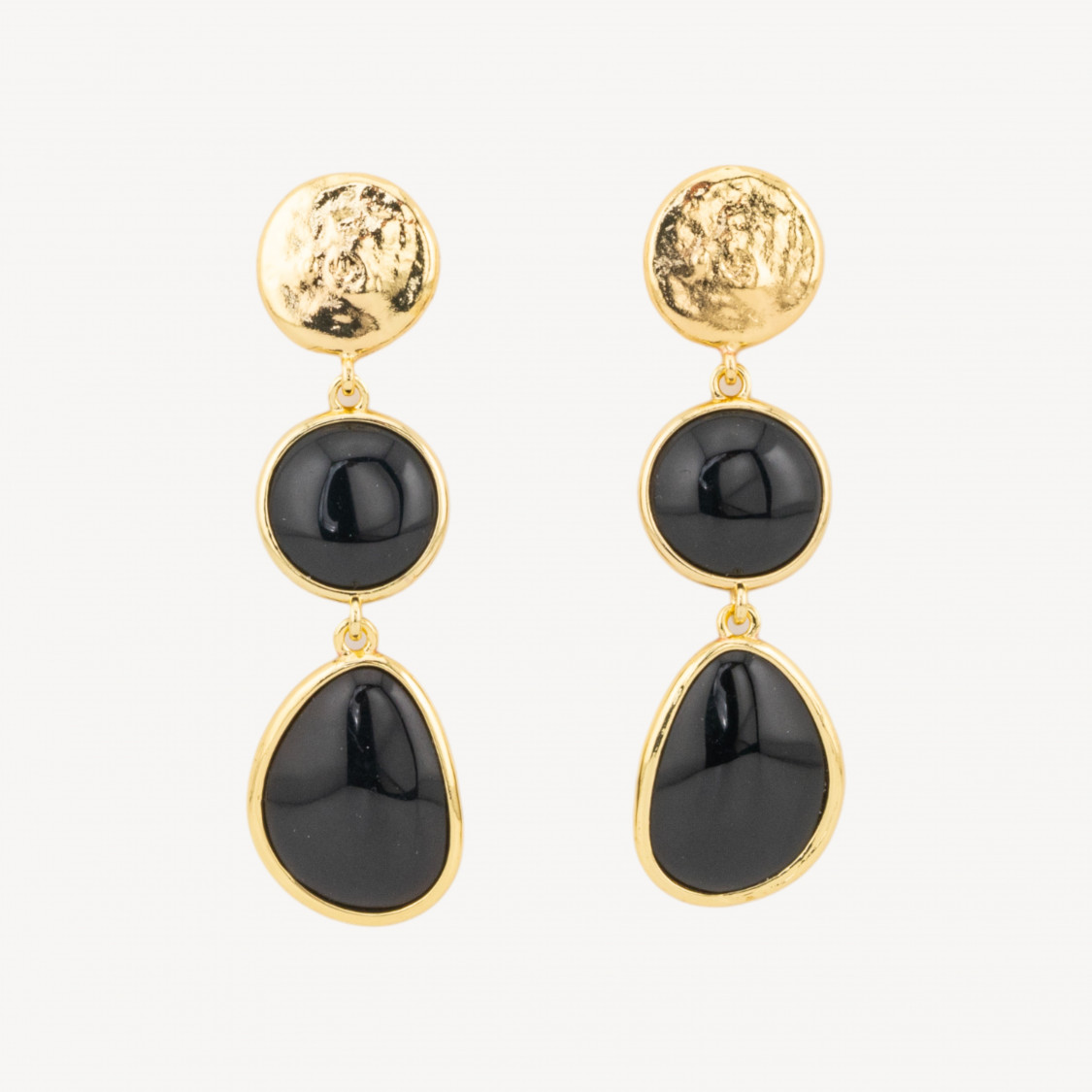 Orecchini Di Bronzo A Perno Con Occhio Di Gatto Tondo E Irregolare 16x58mm Nero-ORECCHINI MADE WITH STYLE | Worldofjewel.com