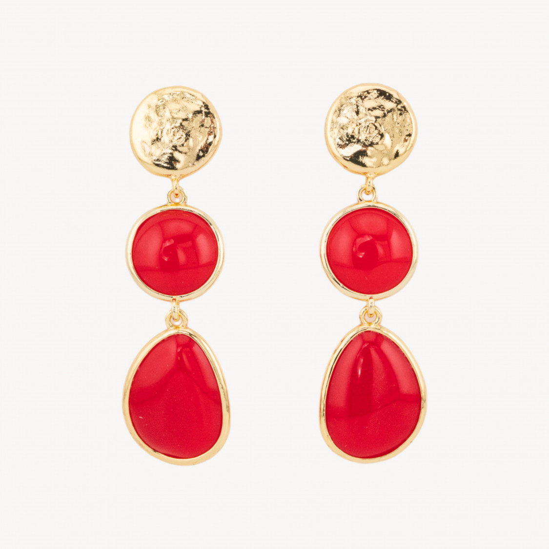 Orecchini Di Bronzo A Perno Con Occhio Di Gatto Tondo E Irregolare 16x58mm Rosso-ORECCHINI MADE WITH STYLE | Worldofjewel.com