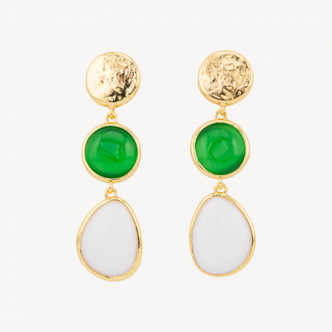 Orecchini Di Bronzo A Perno Con Occhio Di Gatto Tondo E Irregolare 16x58mm Verde E Bianco-ΣΚΟΥΛΑΡΙΚΙΑ ΦΤΙΑΓΜΕΝΑ ΜΕ ΣΤΥΛ | Worldofjewel.com