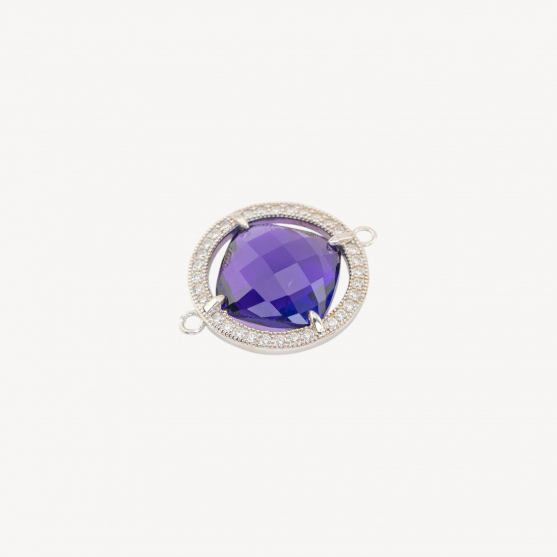 Componente Di Argento 925 Cerchio Tondo 22mm Con Zirconi E Pietre Idrotermali Quadrata 14mm 1pz Rodiato Viola-CONNETTORI CON PIETRE | Worldofjewel.com