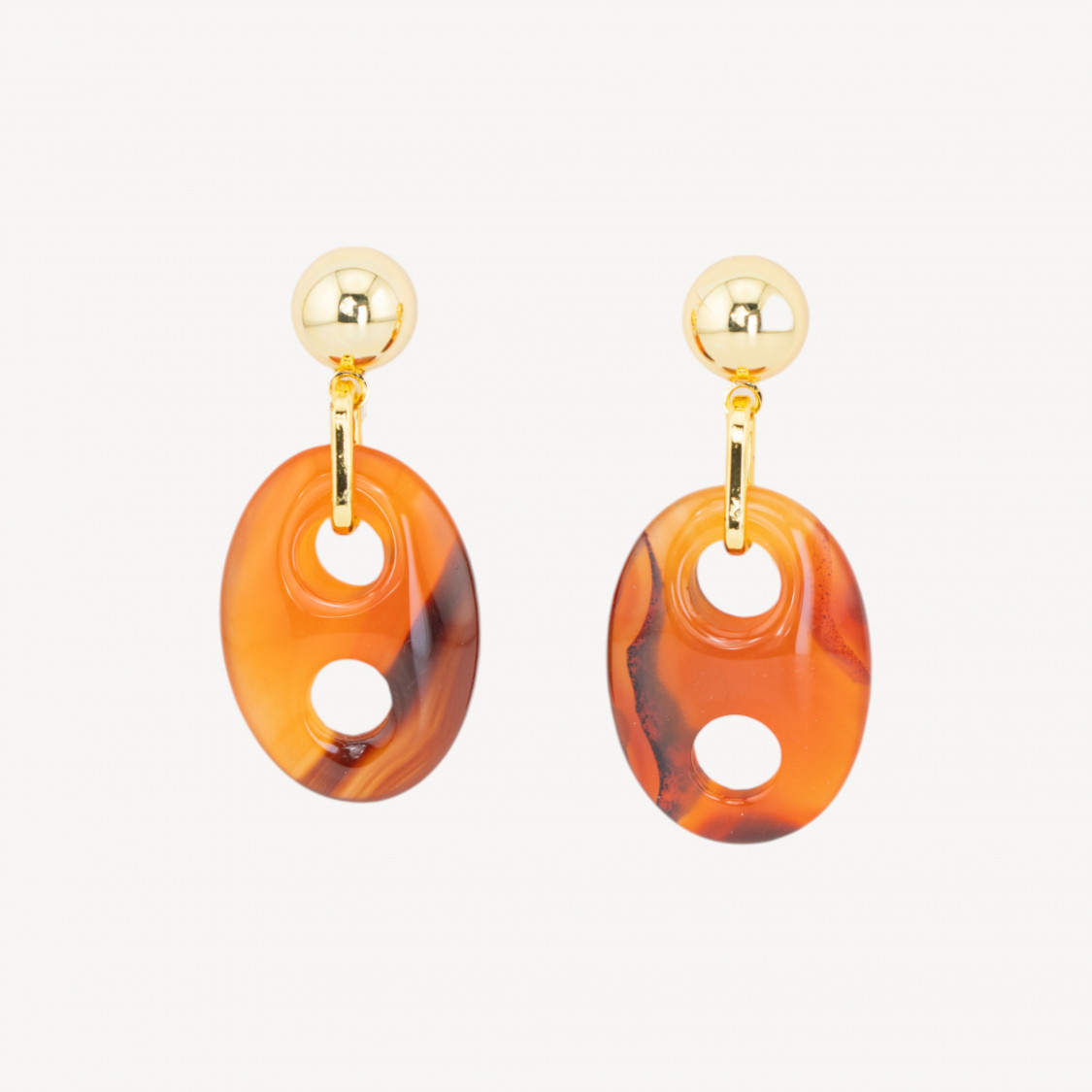 Orecchini Di Bronzo A Perno Con Pietra Dura Ovale con Doppio Foro 18,5x41mm Corniola-Ohrringe mit Stil | Worldofjewel.com