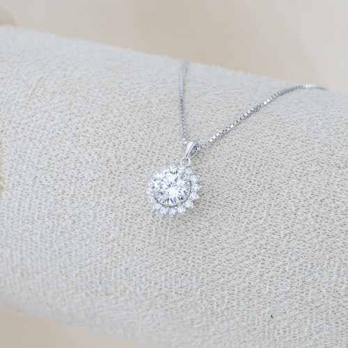Collana In Argento 925 e Moissanite MOD.0080 Pendente con Girasole