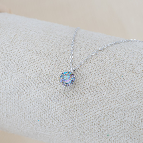 Collana In Argento 925 e Moissanite MOD.0120 Pendente con Punto Luce Rainbow Cut