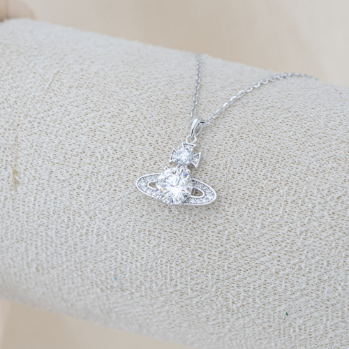 Collana In Argento 925 e Moissanite MOD.1076 Pendente con Pianeta