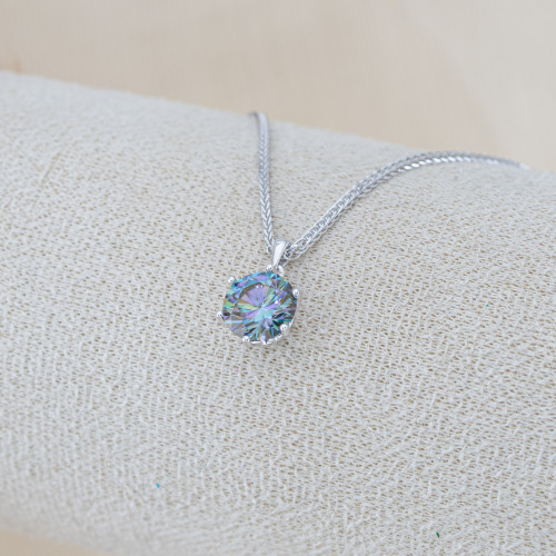 Collana In Argento 925 e Moissanite MOD.2379 Pendente con Punto Luce Rainbow Cut