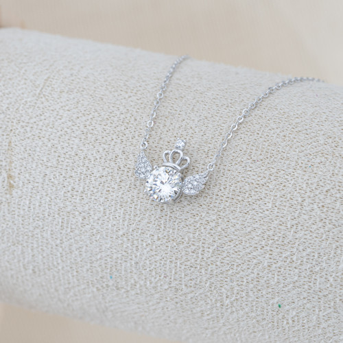 Collana In Argento 925 e Moissanite MOD.3180 Pendente con Punto Luce e Corona