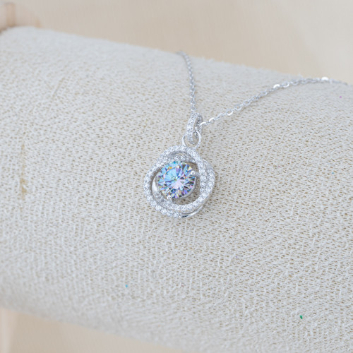 Collana In Argento 925 e Moissanite MOD.5080 Pendente con Rainbow Cut