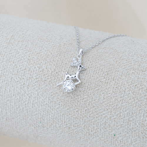 Collana In Argento 925 e Moissanite MOD.5810 Pendente con Cervo e Punto Luce