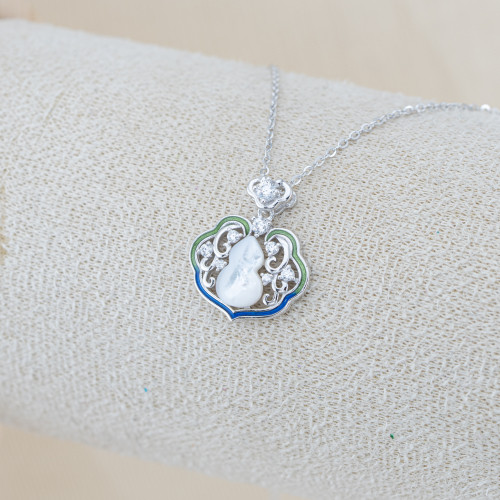 Collana In Argento 925 e Moissanite MOD.8776 Pendente con Zucca Cinese