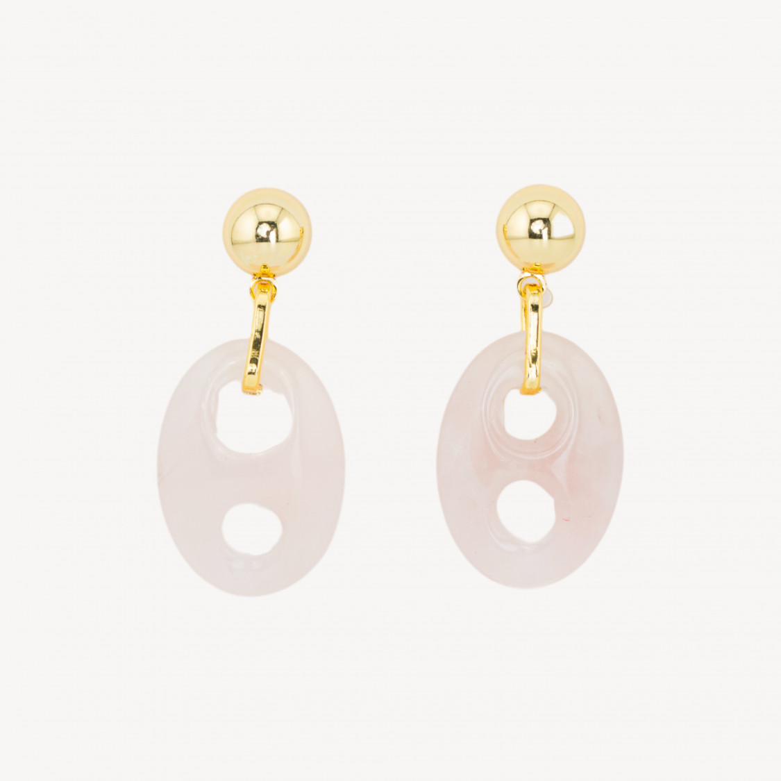 Orecchini Di Bronzo A Perno Con Pietra Dura Ovale con Doppio Foro 18,5x41mm Quarzo Rosa-ORECCHINI MADE WITH STYLE | Worldofjewel.com