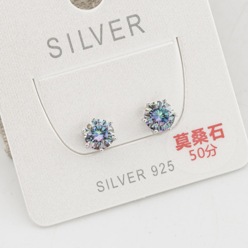 Orecchini In Argento 925 e Moissanite Rainbow Cut