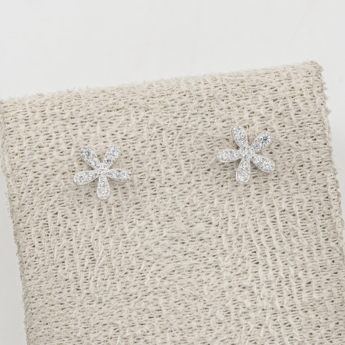 Orecchini In Argento 925 Fiori Zirconati
