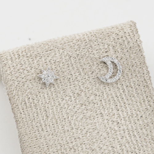 Orecchini In Argento 925 Stella e Luna Zirconati