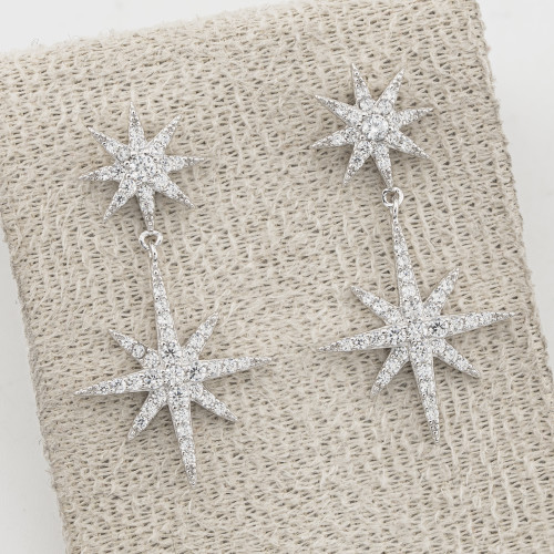 Orecchini In Argento 925 Stelle Pendenti Zirconate