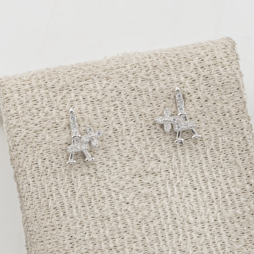 Orecchini In Argento 925 Torre Eiffel con Fiore