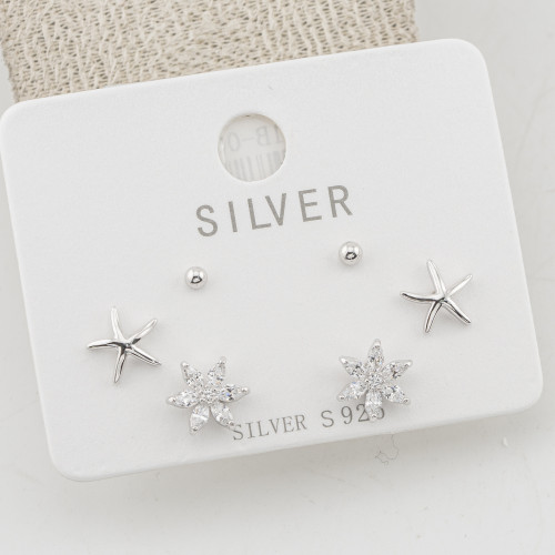 Orecchini In Argento 925 Tre Coppie con Collezione Marina