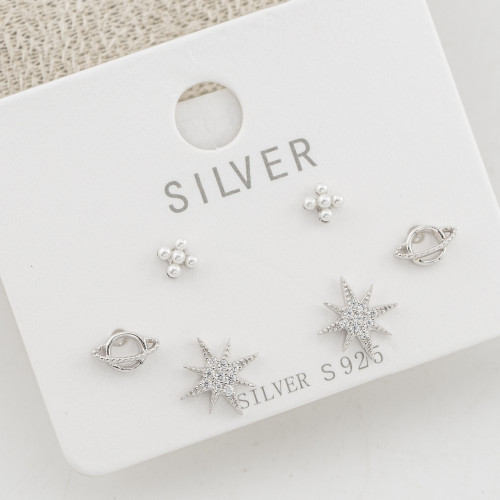 Orecchini In Argento 925 Tre Coppie con Collezione Universo