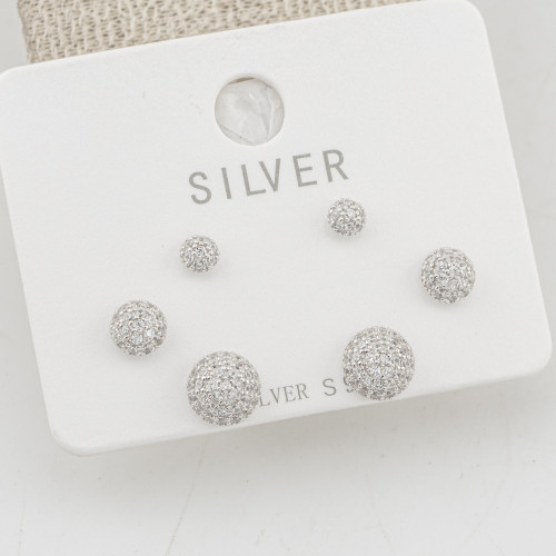 Orecchini In Argento 925 Tre Coppie con Cupole Zirconate