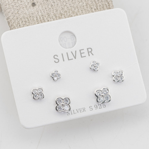 Orecchini In Argento 925 Tre Coppie con Fiori