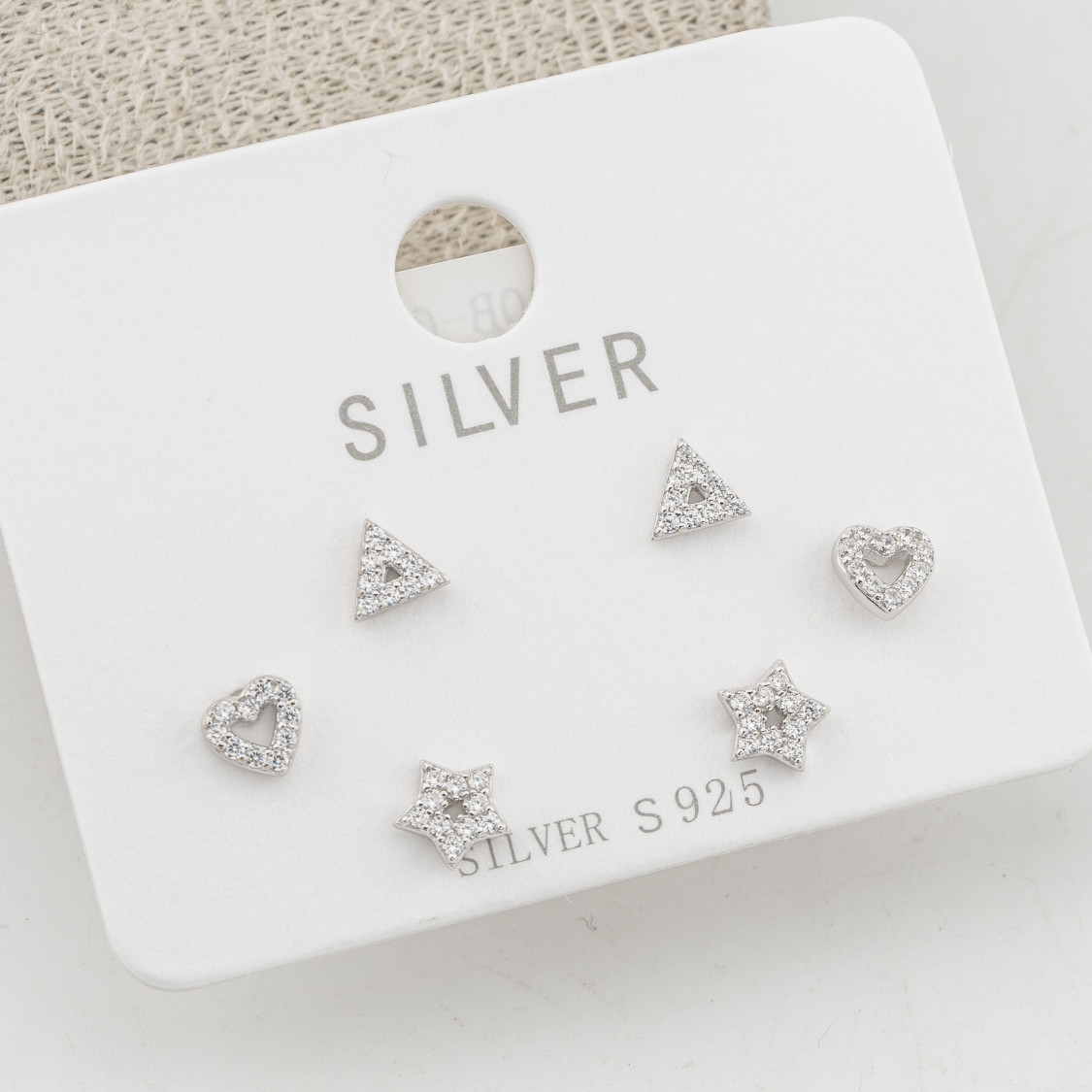 Orecchini In Argento 925 Tre Coppie con Forme Miste Zirconate-ORECCHINI CON MOISSANITE E ARGENTO 925 | Worldofjewel.com