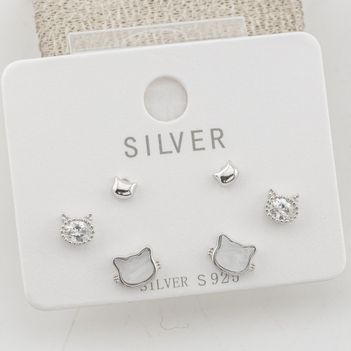 Orecchini In Argento 925 Tre Coppie con Gatti