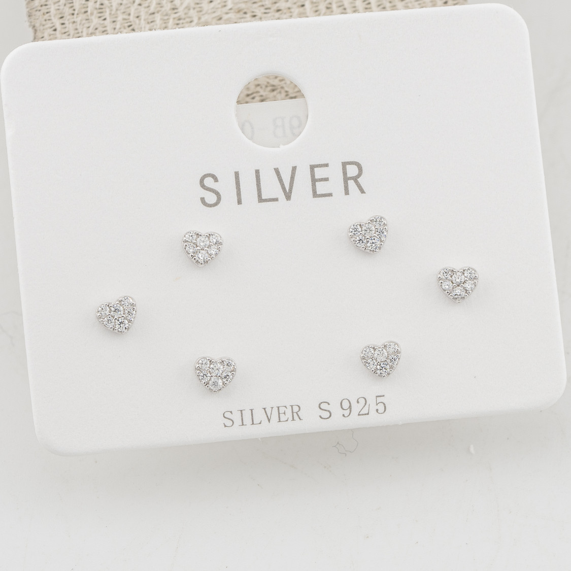 Orecchini In Argento 925 Tre Coppie con Punti Luce a Cuore-PENDIENTES DE MOISSANITA Y PLATA 925 | Worldofjewel.com